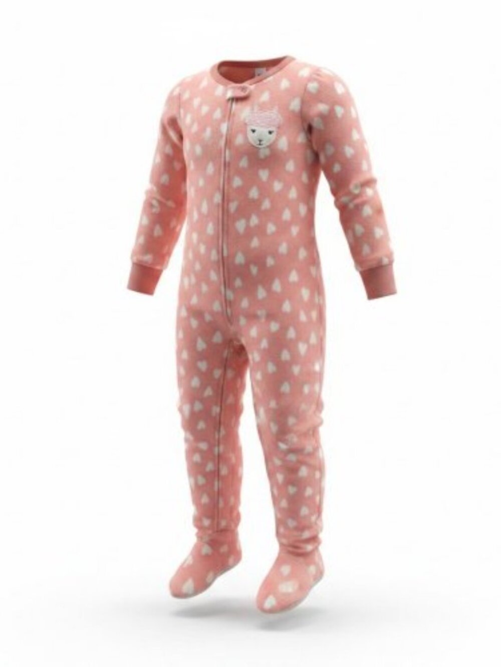 CARTER'S Peach Heart Print Lamb One Piece Fleece Blanket Sleeper Girls Size 3T